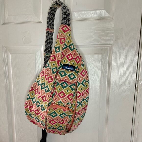 Kanu  Rope sling back canvas multi color Green ,pink & Orange Aztec prints . - Picture 1 of 13